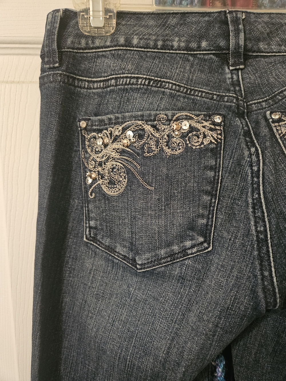 White House Black Market Dark Blue Skinny Jeans with Embellished Back Pockets